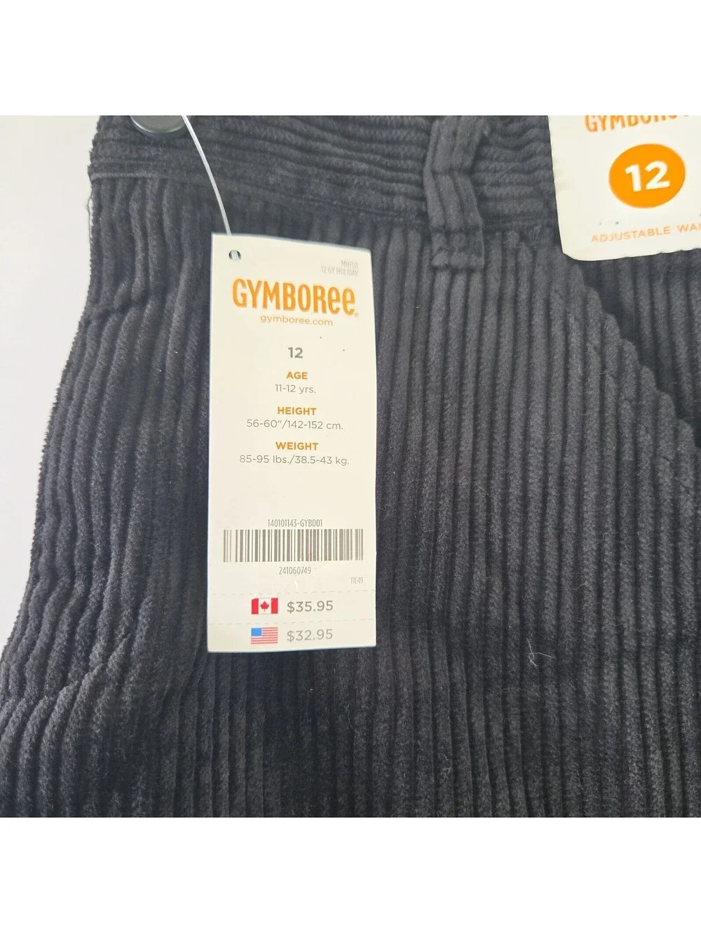 Gymboree Corduroy Pants Black Boy's 12 With Adjustable Waist